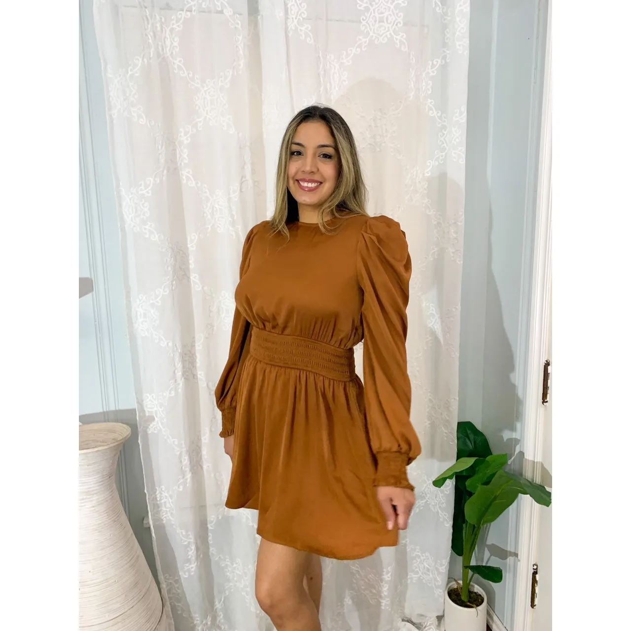 Sweet Like Honey Cutout Back Mini Dress - Camel