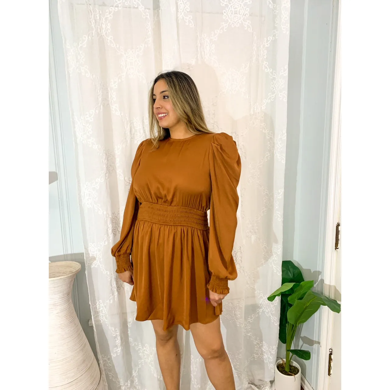 Sweet Like Honey Cutout Back Mini Dress - Camel