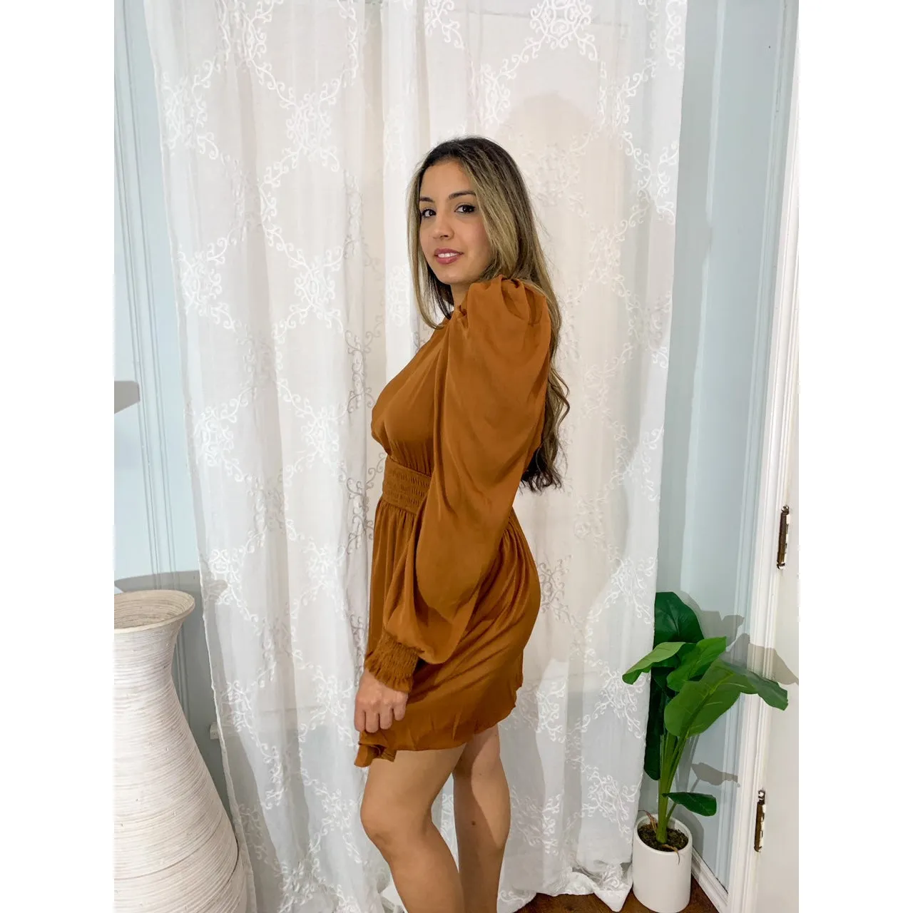 Sweet Like Honey Cutout Back Mini Dress - Camel