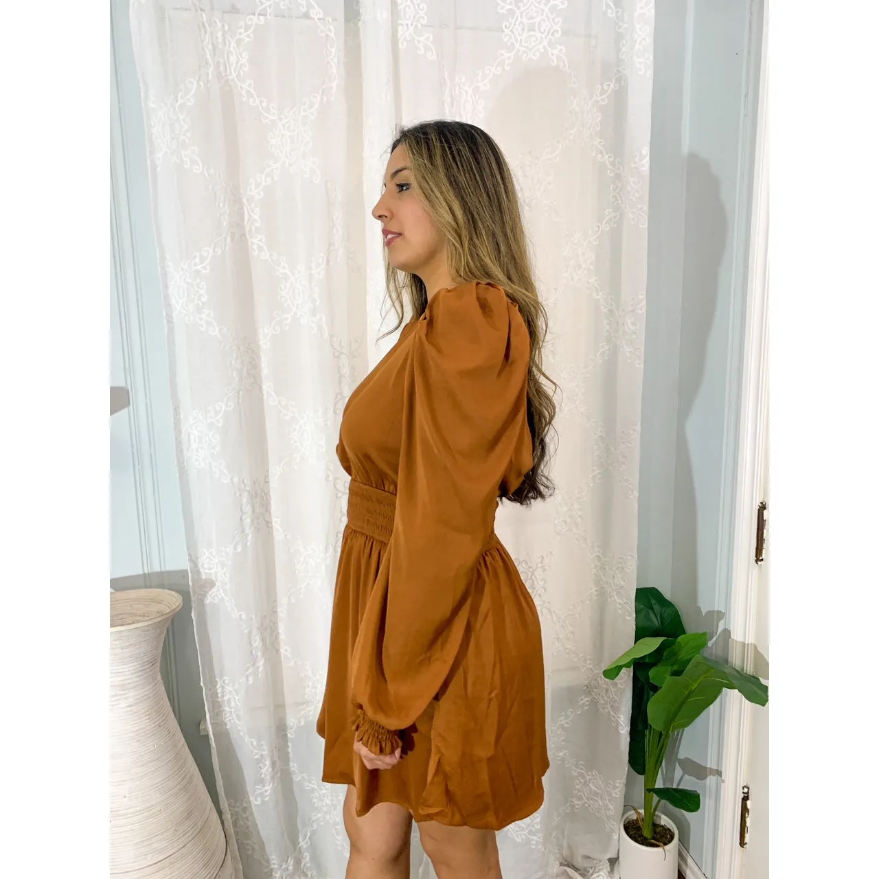 Sweet Like Honey Cutout Back Mini Dress - Camel