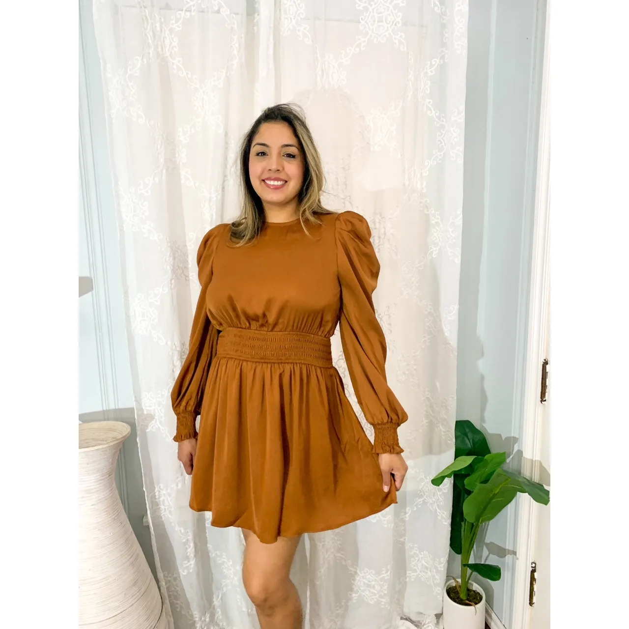 Sweet Like Honey Cutout Back Mini Dress - Camel