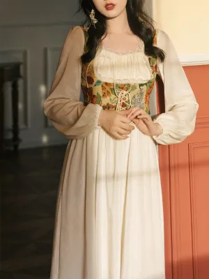 Sweet Victorian Floral Corset Long Sleeve Maxi Dress