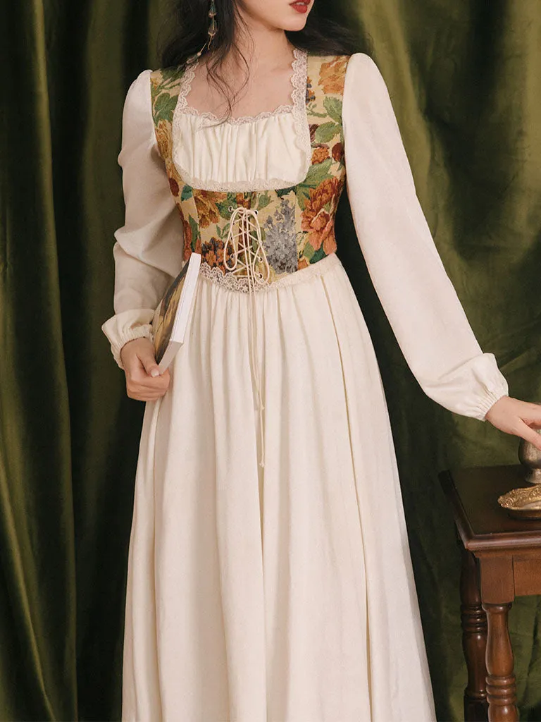 Sweet Victorian Floral Corset Long Sleeve Maxi Dress