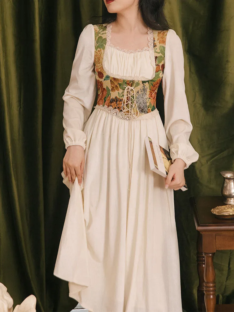 Sweet Victorian Floral Corset Long Sleeve Maxi Dress