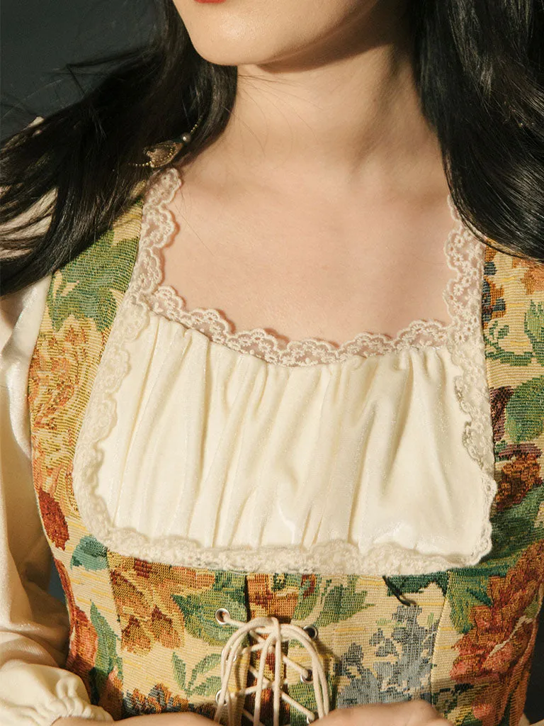 Sweet Victorian Floral Corset Long Sleeve Maxi Dress