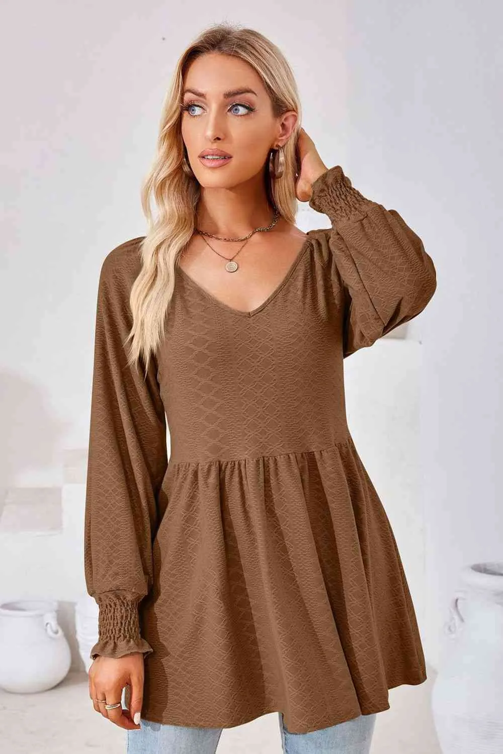 Tami V-Neck Lantern Sleeve Blouse