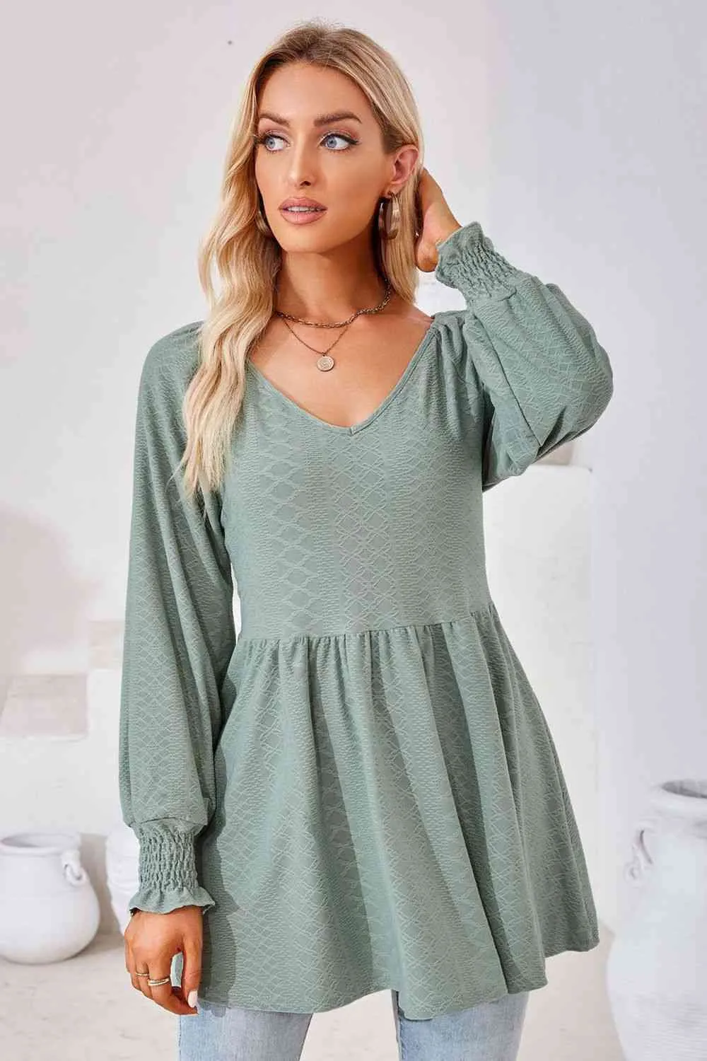 Tami V-Neck Lantern Sleeve Blouse