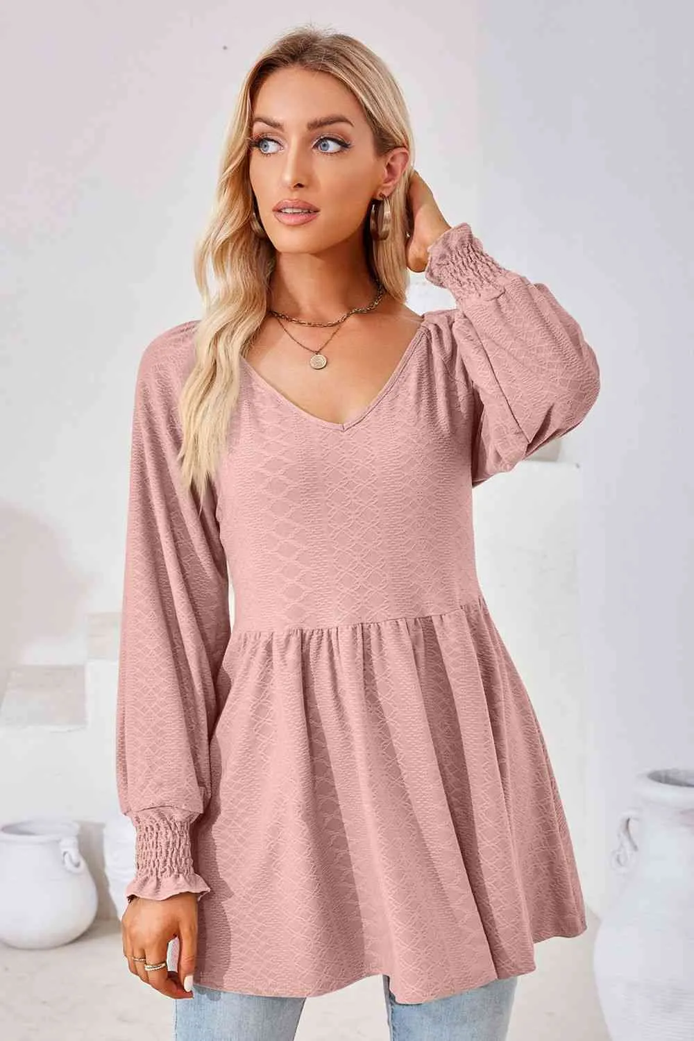 Tami V-Neck Lantern Sleeve Blouse
