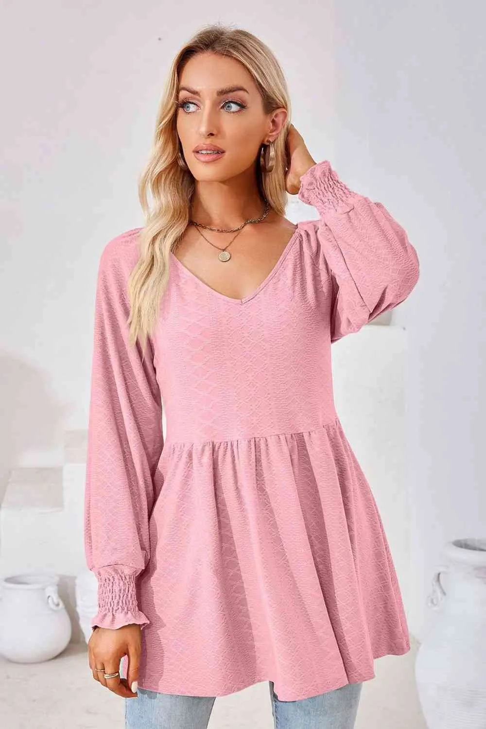 Tami V-Neck Lantern Sleeve Blouse