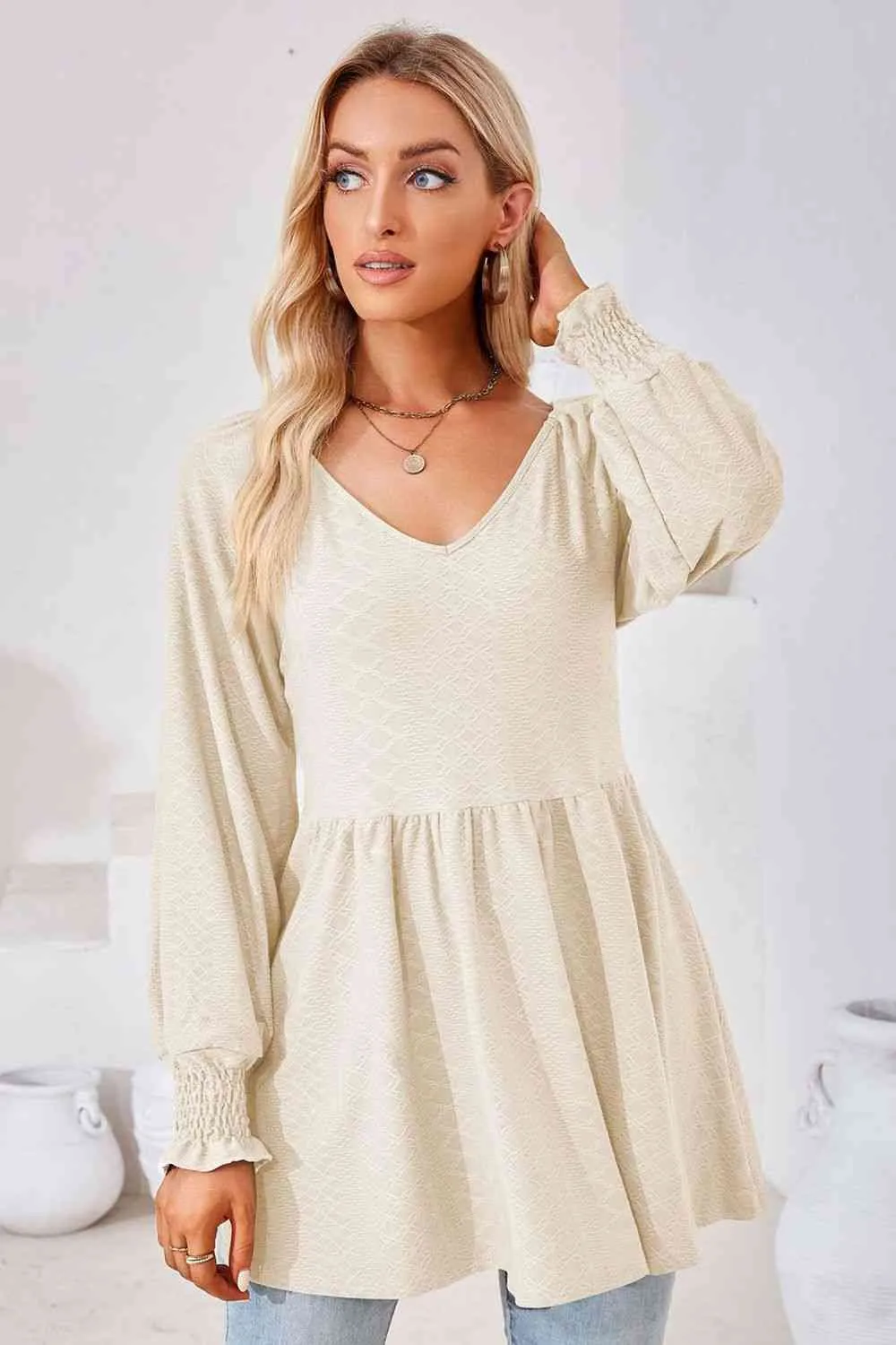 Tami V-Neck Lantern Sleeve Blouse