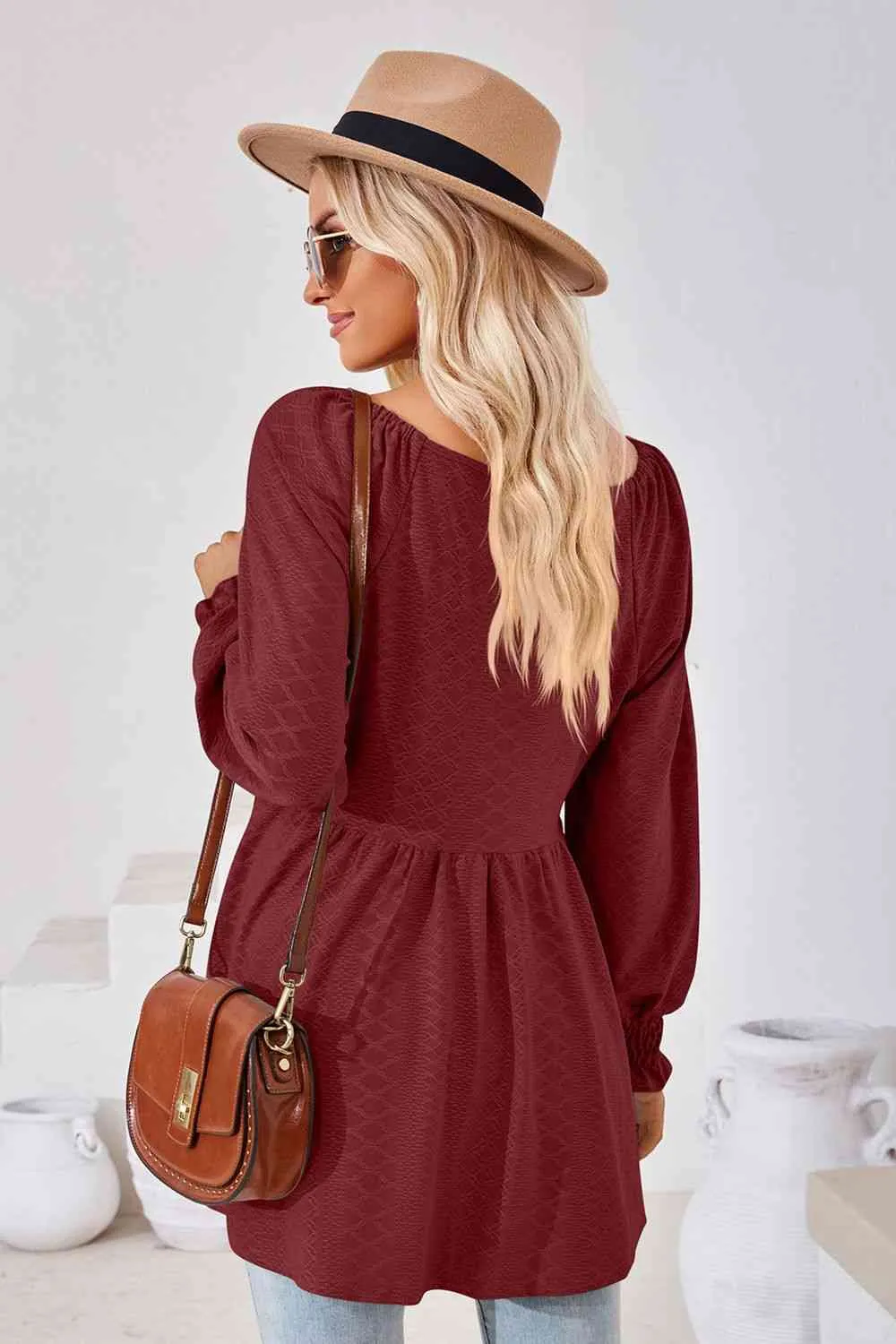 Tami V-Neck Lantern Sleeve Blouse