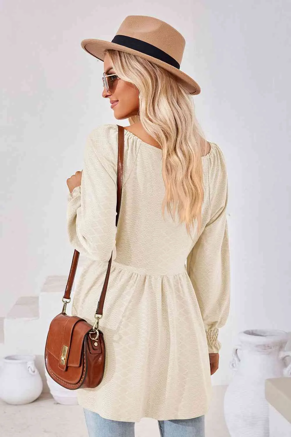 Tami V-Neck Lantern Sleeve Blouse