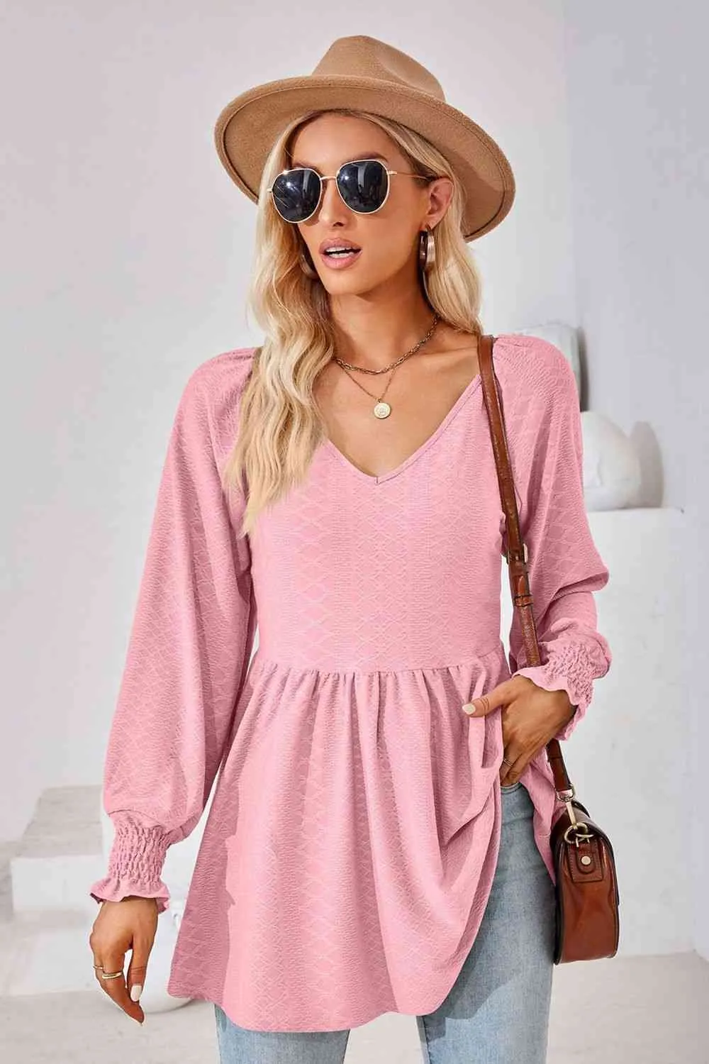 Tami V-Neck Lantern Sleeve Blouse