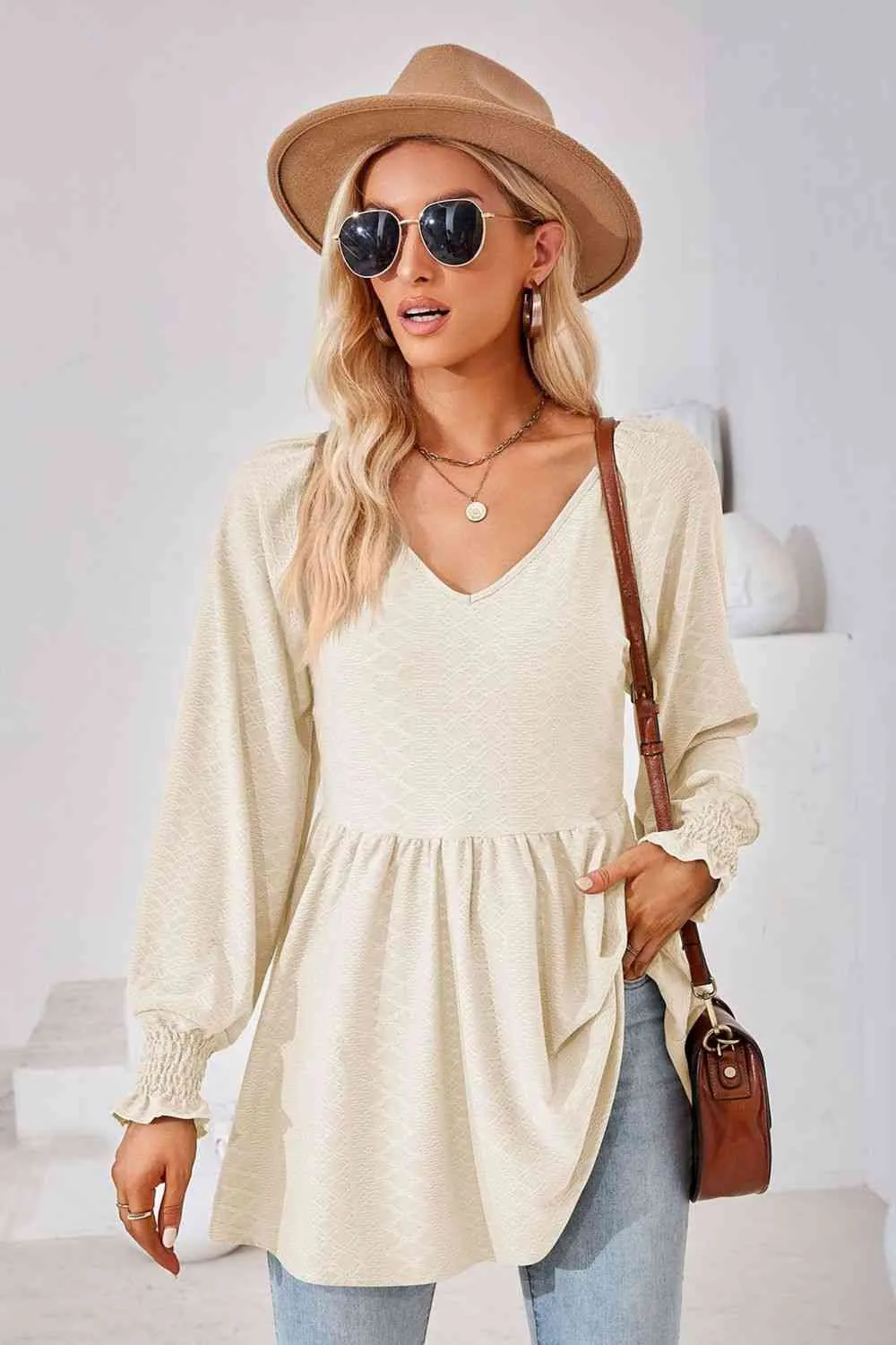 Tami V-Neck Lantern Sleeve Blouse