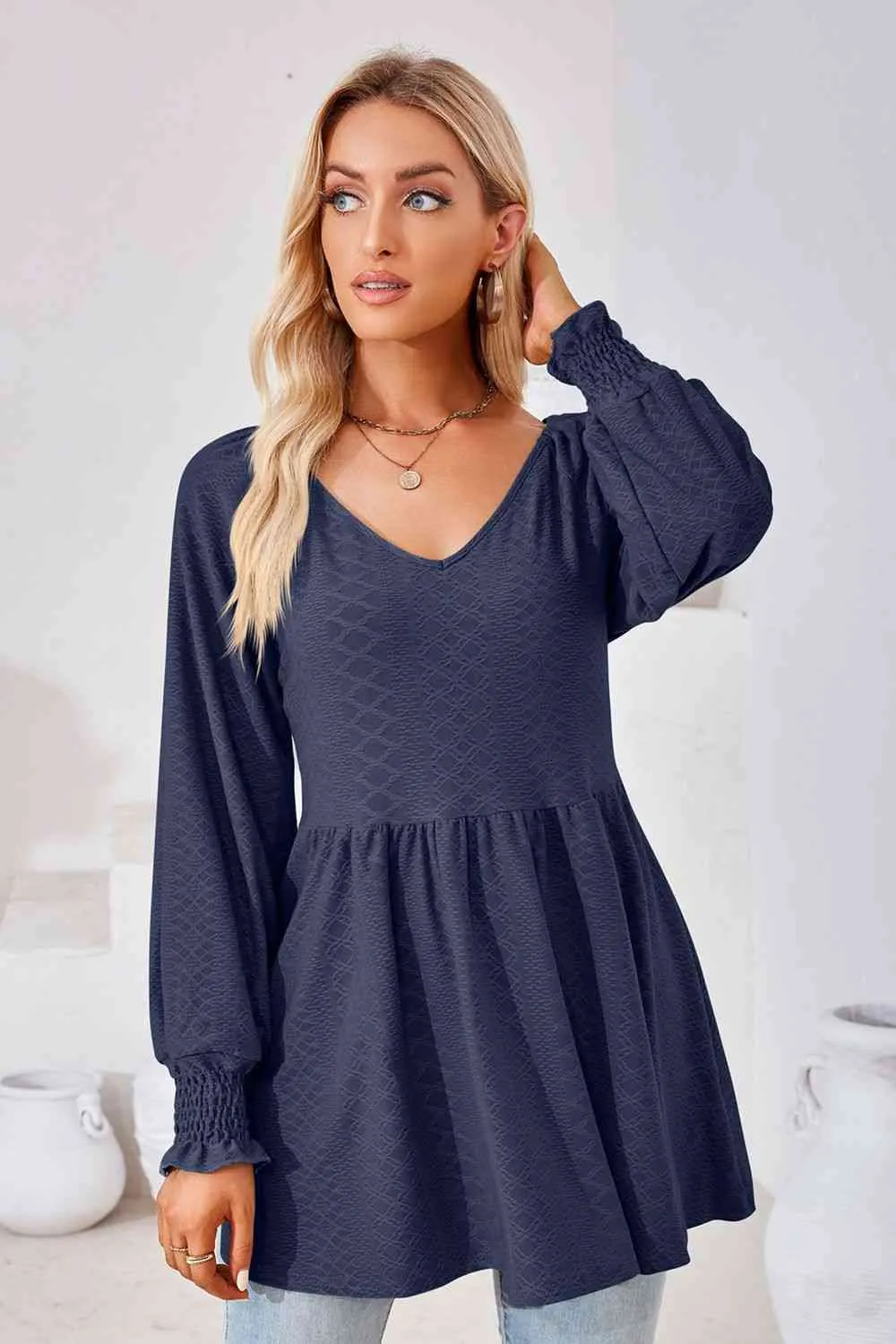 Tami V-Neck Lantern Sleeve Blouse