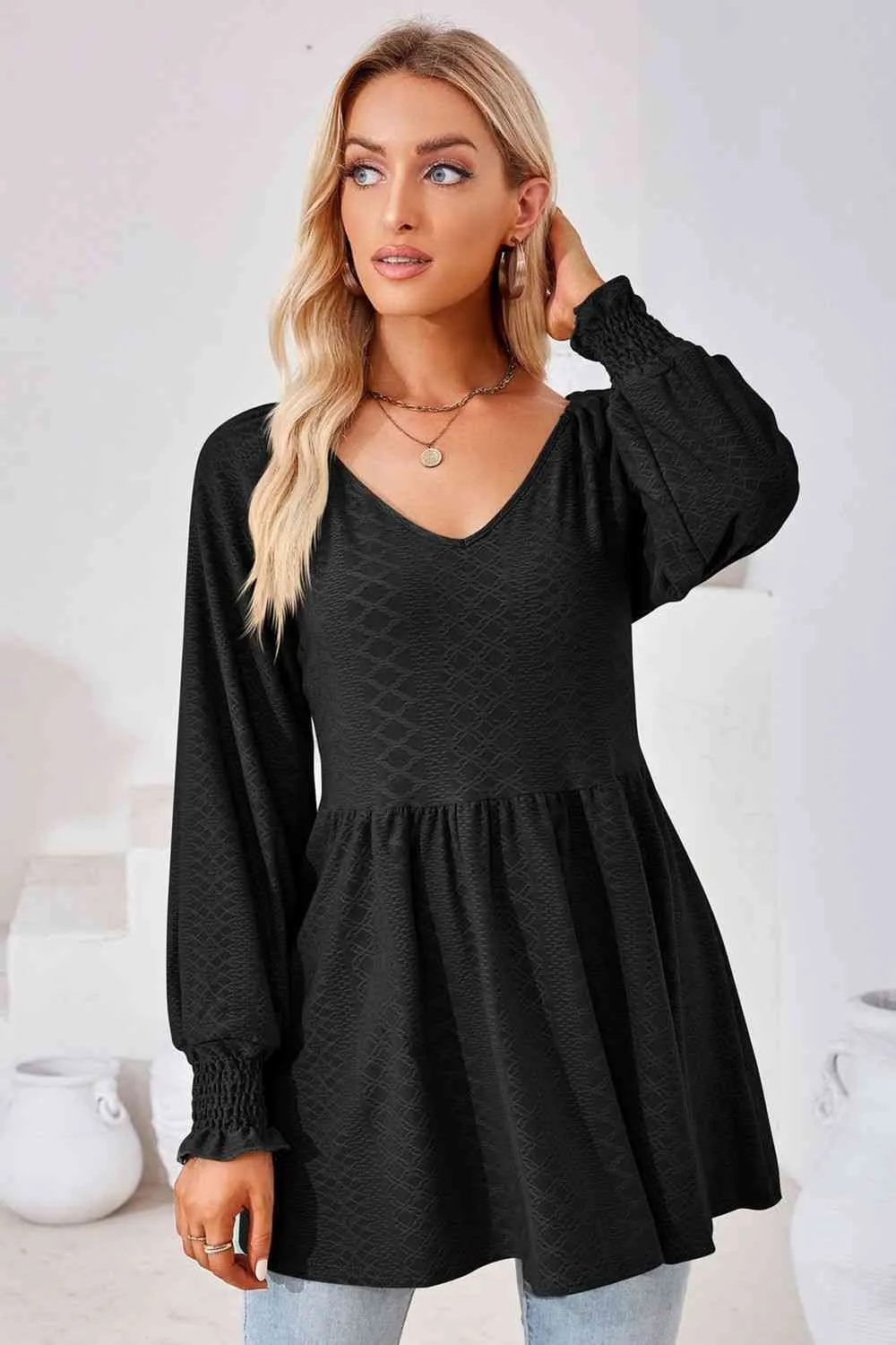 Tami V-Neck Lantern Sleeve Blouse