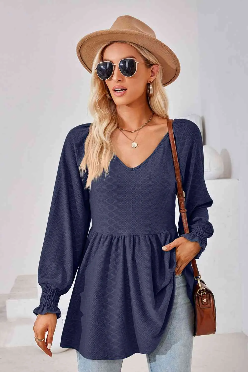 Tami V-Neck Lantern Sleeve Blouse