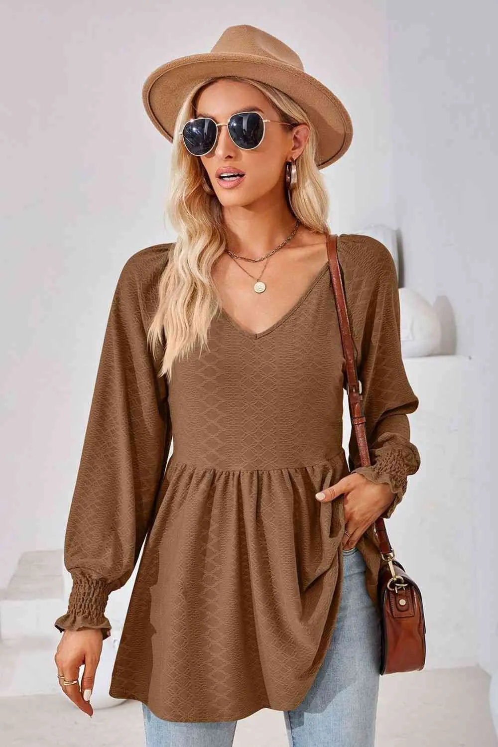 Tami V-Neck Lantern Sleeve Blouse