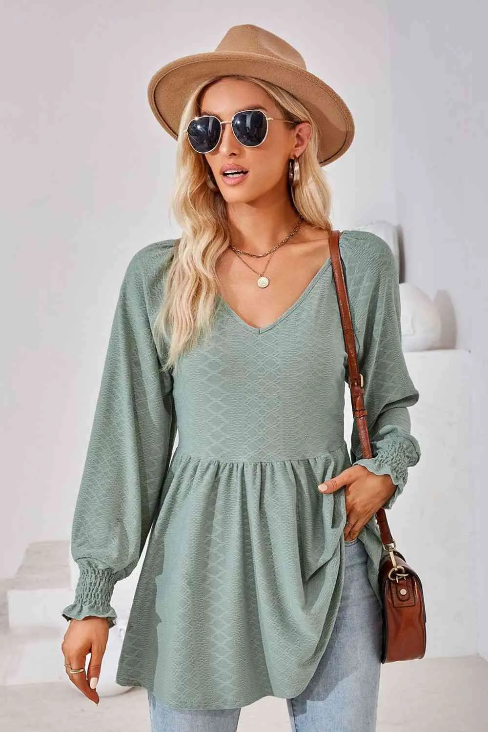 Tami V-Neck Lantern Sleeve Blouse