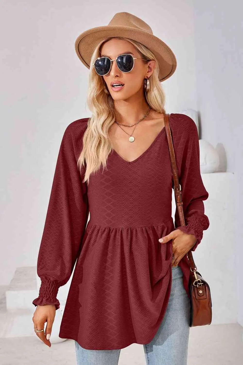 Tami V-Neck Lantern Sleeve Blouse