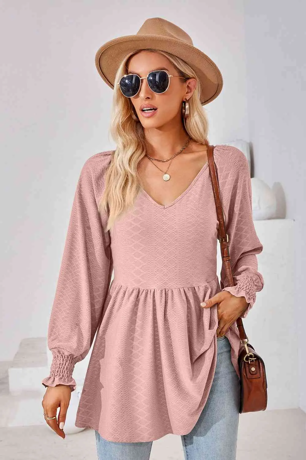 Tami V-Neck Lantern Sleeve Blouse