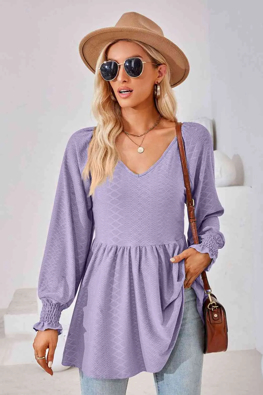 Tami V-Neck Lantern Sleeve Blouse
