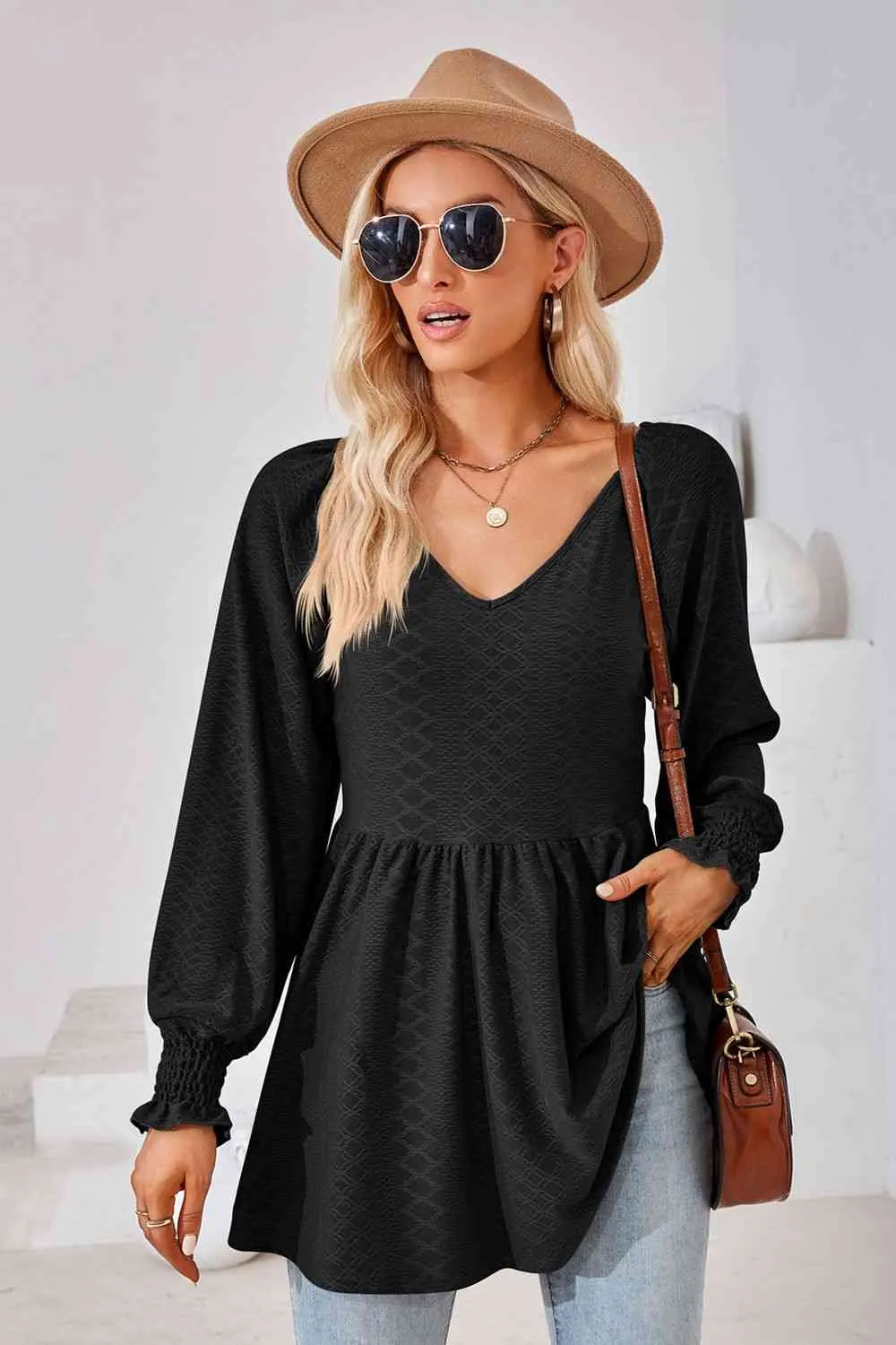 Tami V-Neck Lantern Sleeve Blouse