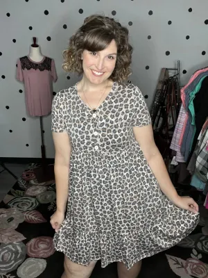 Taupe Leopard Fit & Flare Dress