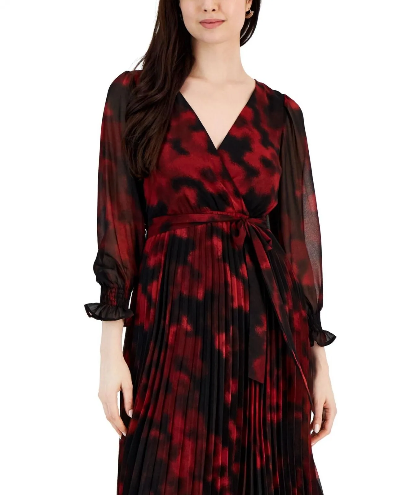 Taylor Women's Printed Pleated Fit & Flare Dress 2671M Black 12