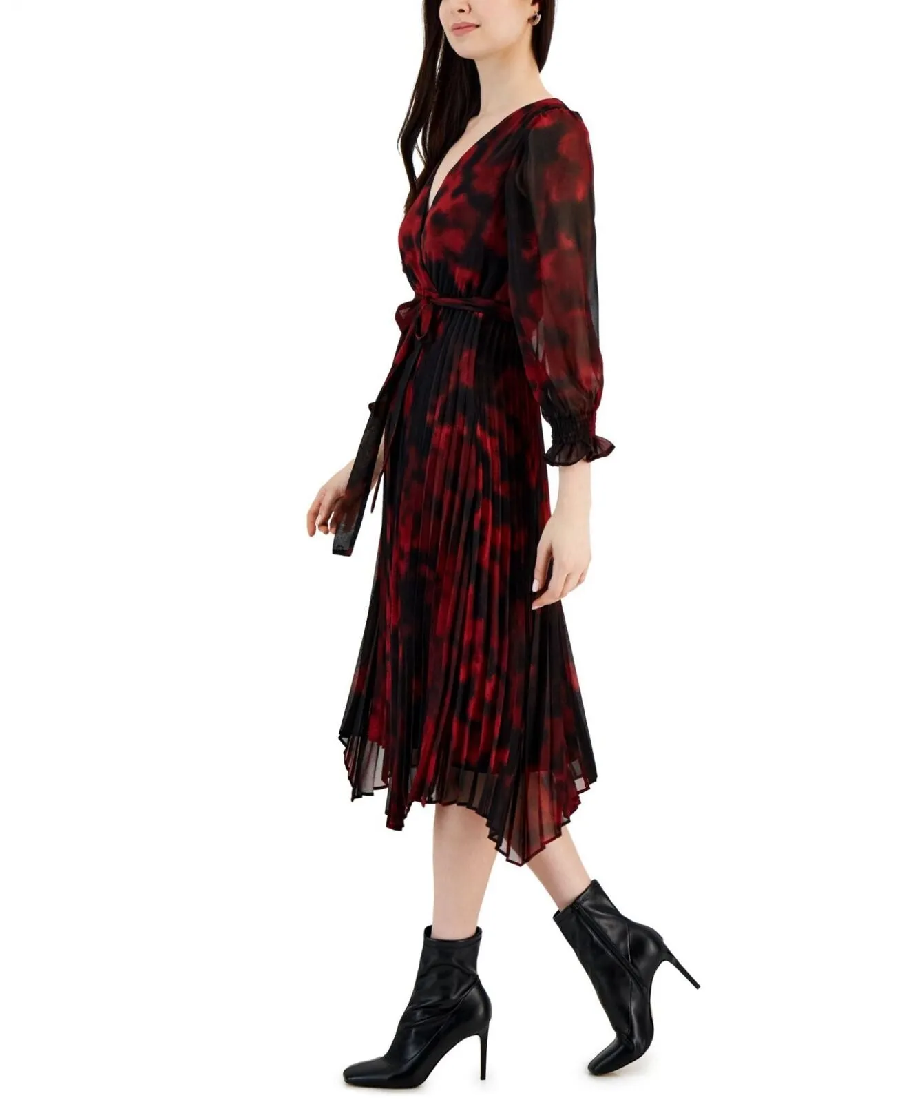 Taylor Women's Printed Pleated Fit & Flare Dress 2671M Black 12