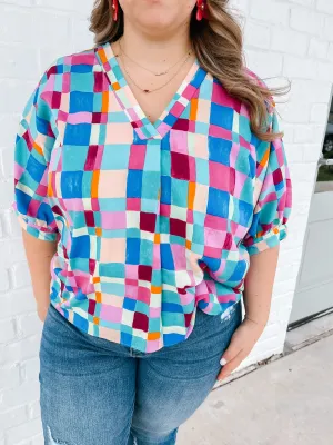 Teal Color Block Top (PLUS)