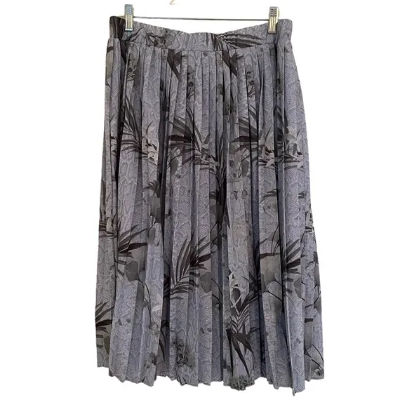 Ted Baker Blue/Grey Pleated Estie Highland Print  Midi Skirt 3(8) NEW