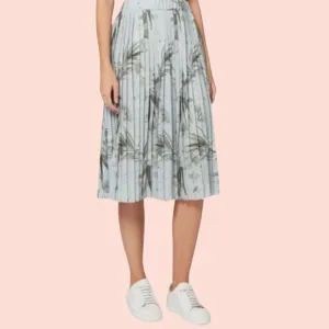 Ted Baker Blue/Grey Pleated Estie Highland Print  Midi Skirt 3(8) NEW