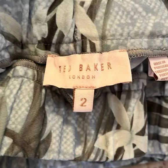 Ted Baker Blue/Grey Pleated Estie Highland Print  Midi Skirt 3(8) NEW