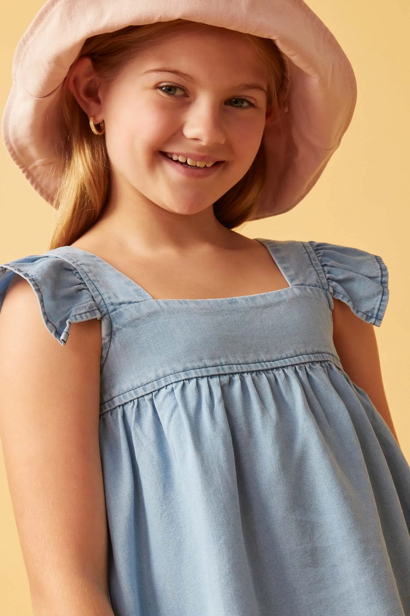 Tencel Square Neck Ruffle Cap Sleeve Top