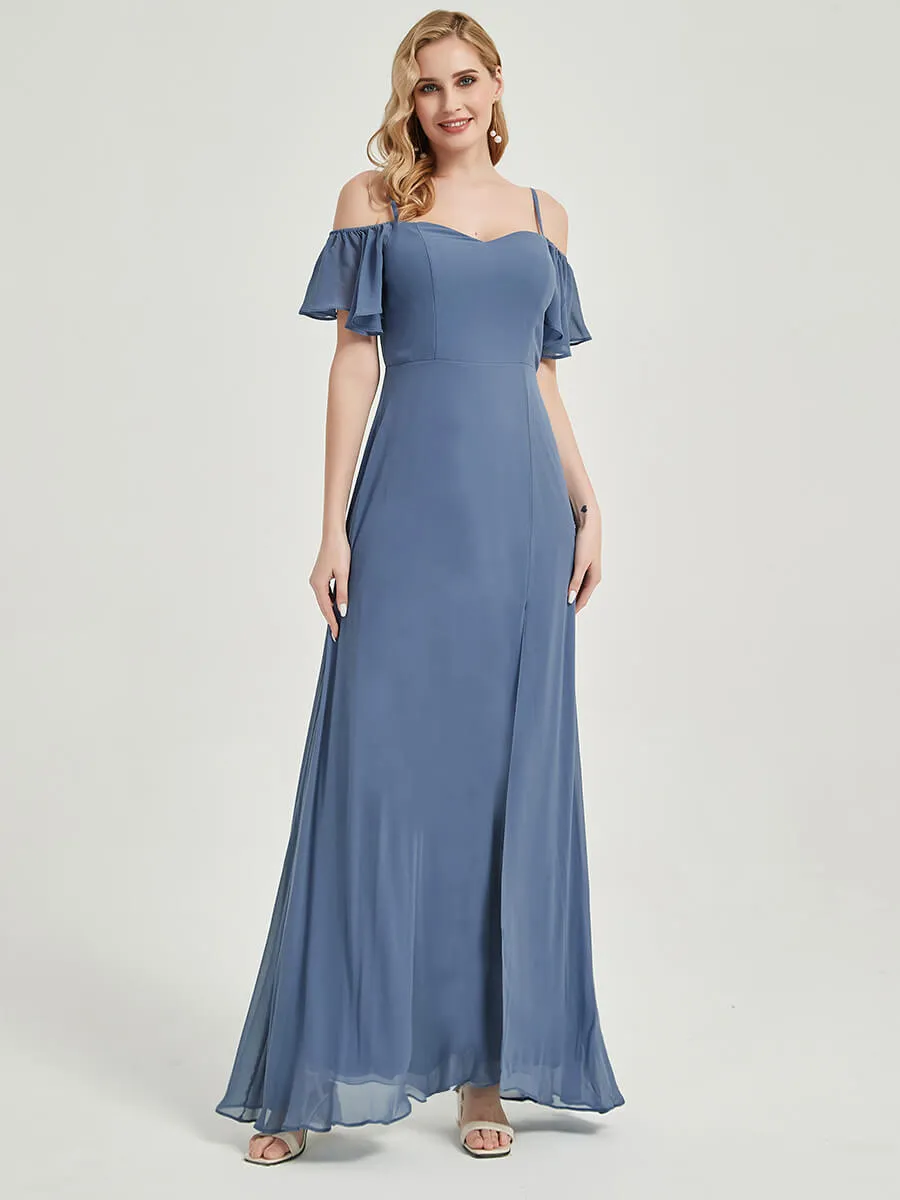 Terracotta Split Bridesmaid Dress Ruffle Sleeves Bridal Party Dress