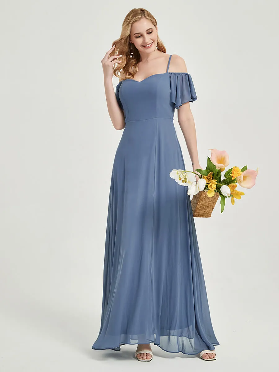 Terracotta Split Bridesmaid Dress Ruffle Sleeves Bridal Party Dress