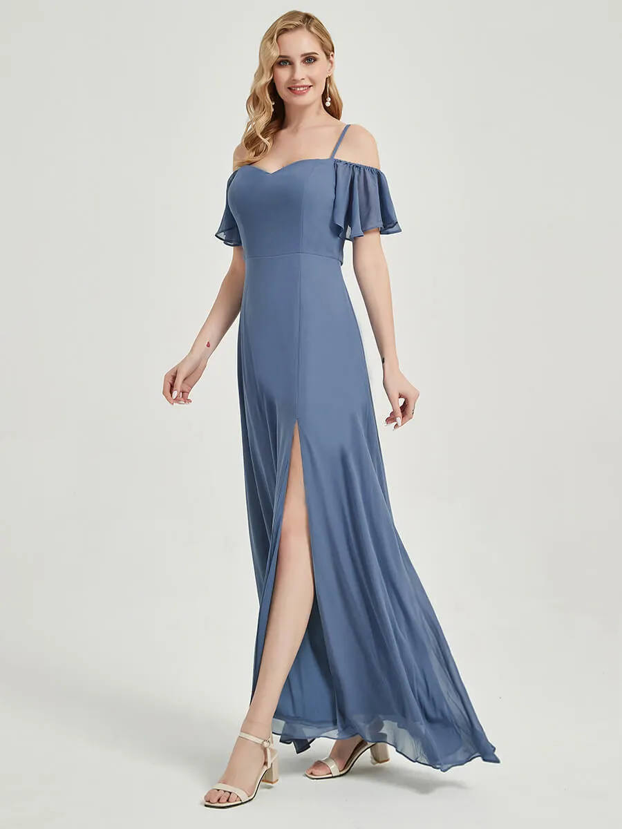 Terracotta Split Bridesmaid Dress Ruffle Sleeves Bridal Party Dress
