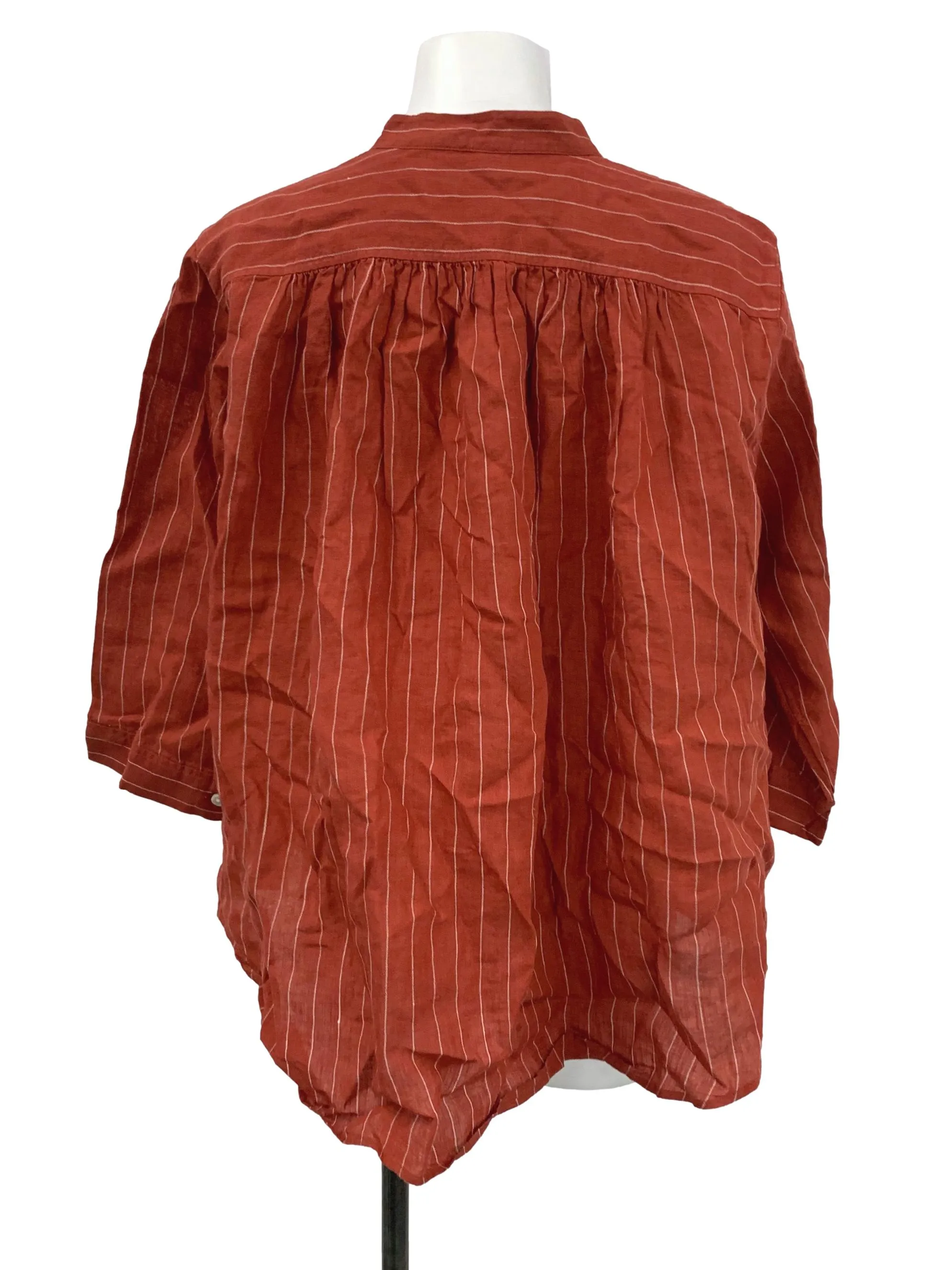Terracotta Stripped Mandarin Collar Blouse