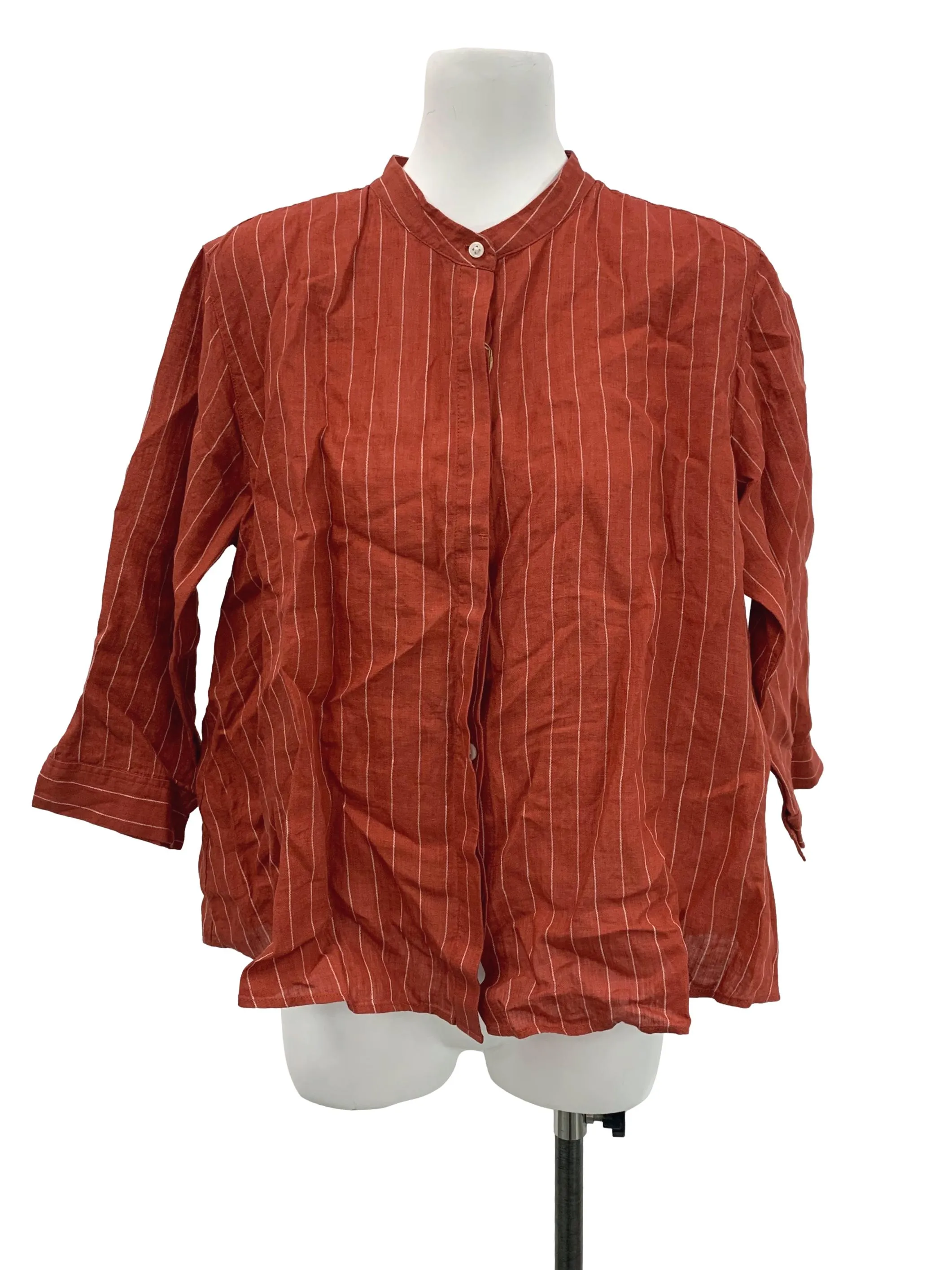 Terracotta Stripped Mandarin Collar Blouse