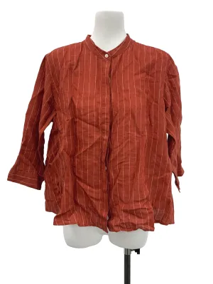 Terracotta Stripped Mandarin Collar Blouse