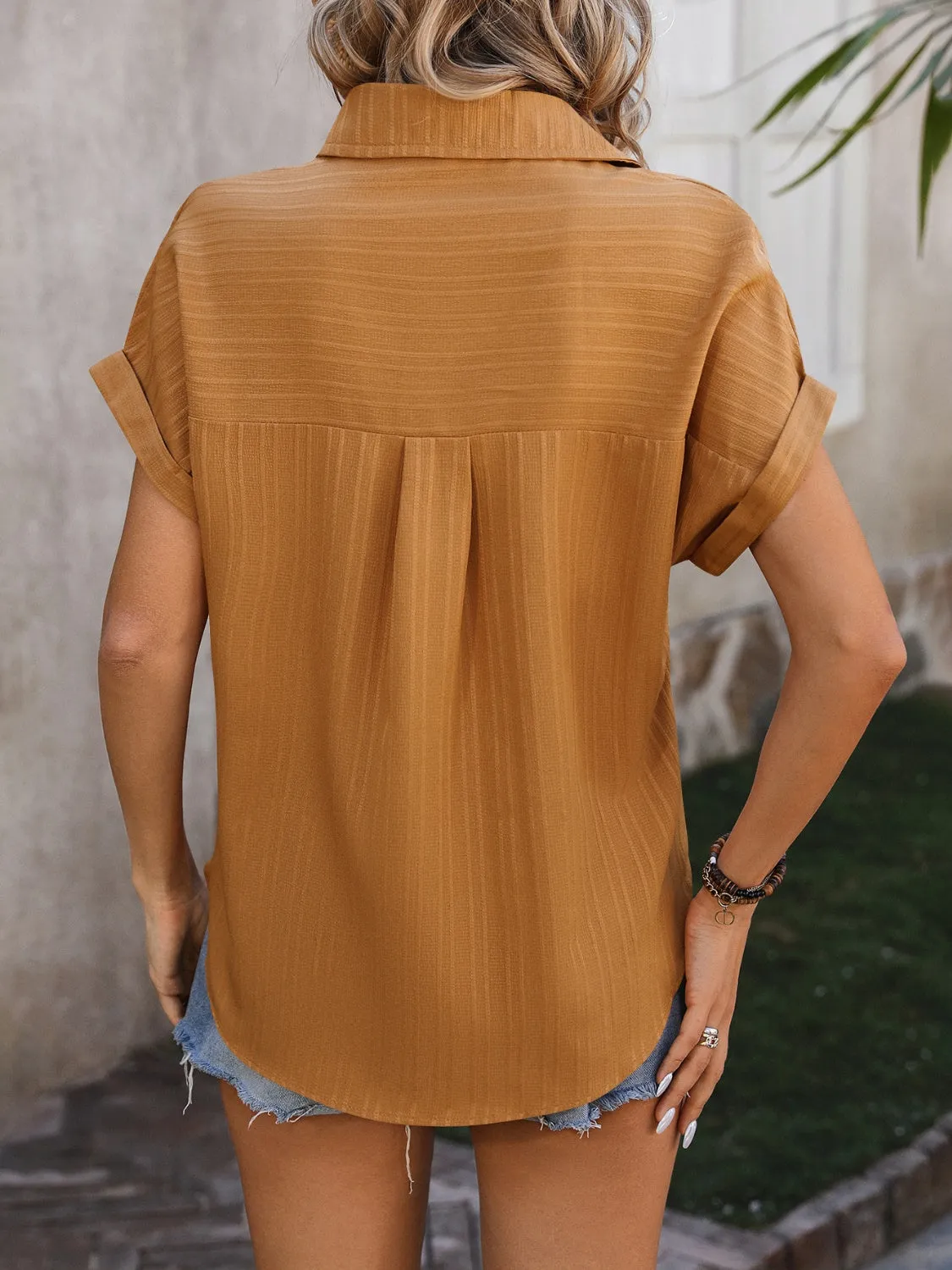 Textured Button Up Cap Sleeve Shirt (6 Colors)