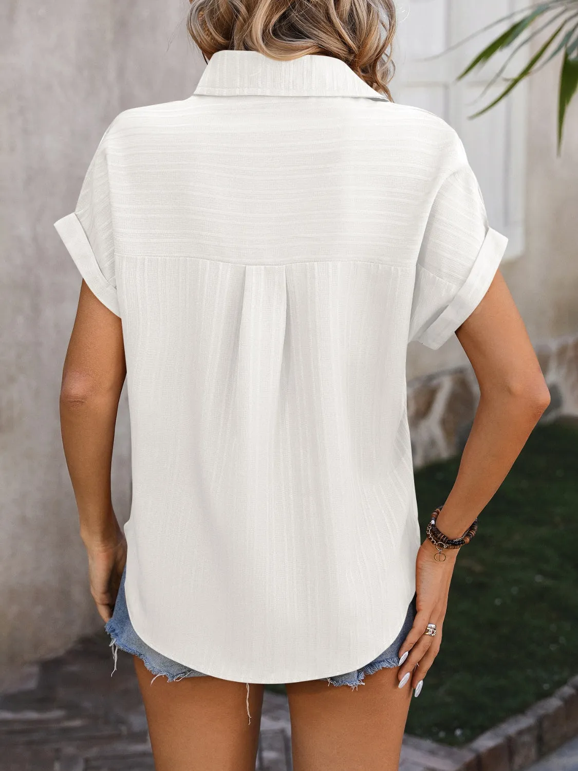 Textured Button Up Cap Sleeve Shirt (6 Colors)