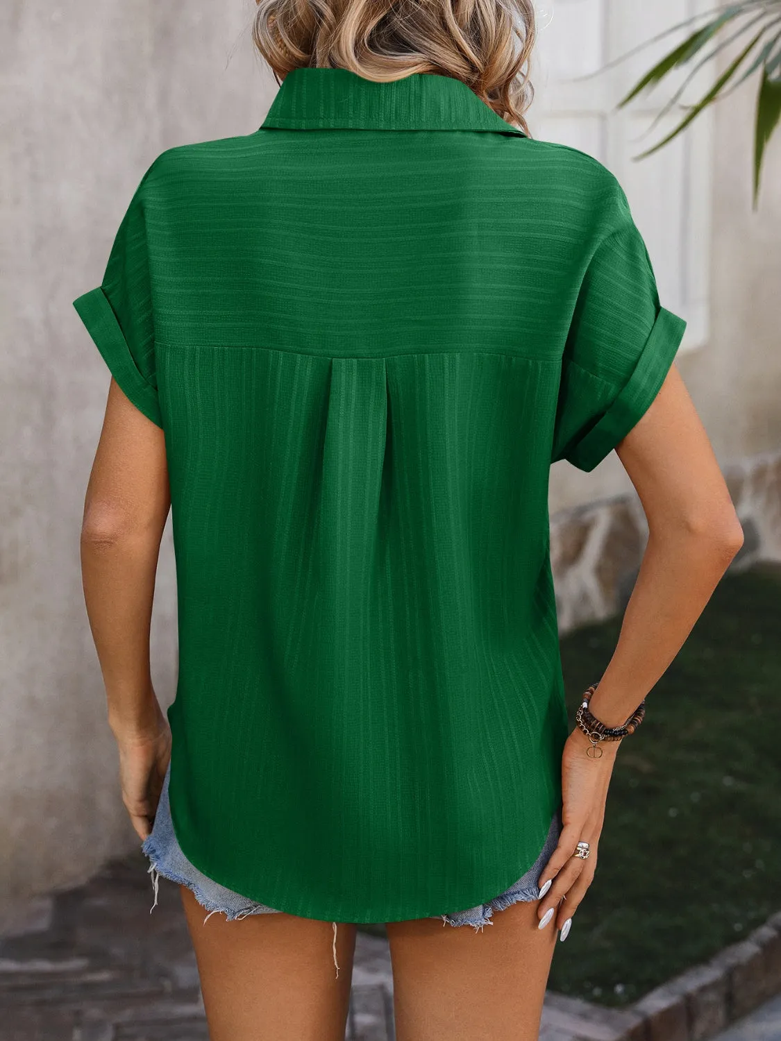 Textured Button Up Cap Sleeve Shirt (6 Colors)