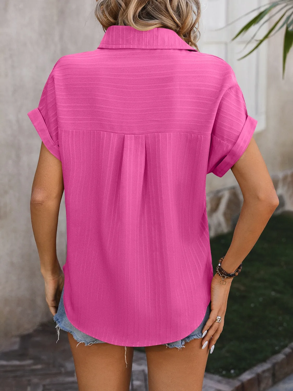 Textured Button Up Cap Sleeve Shirt (6 Colors)