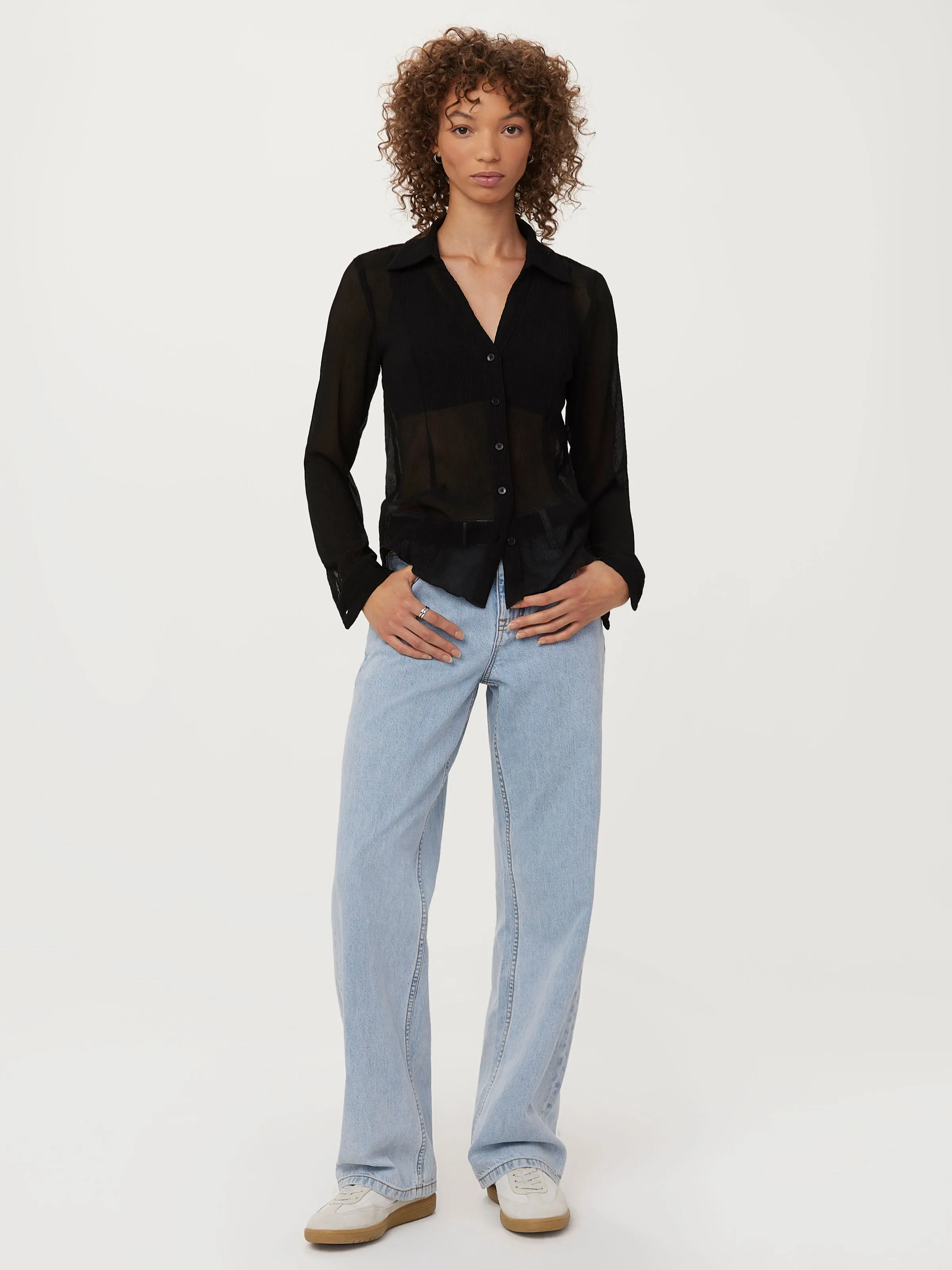 The Textured Sheer Blouse in Black