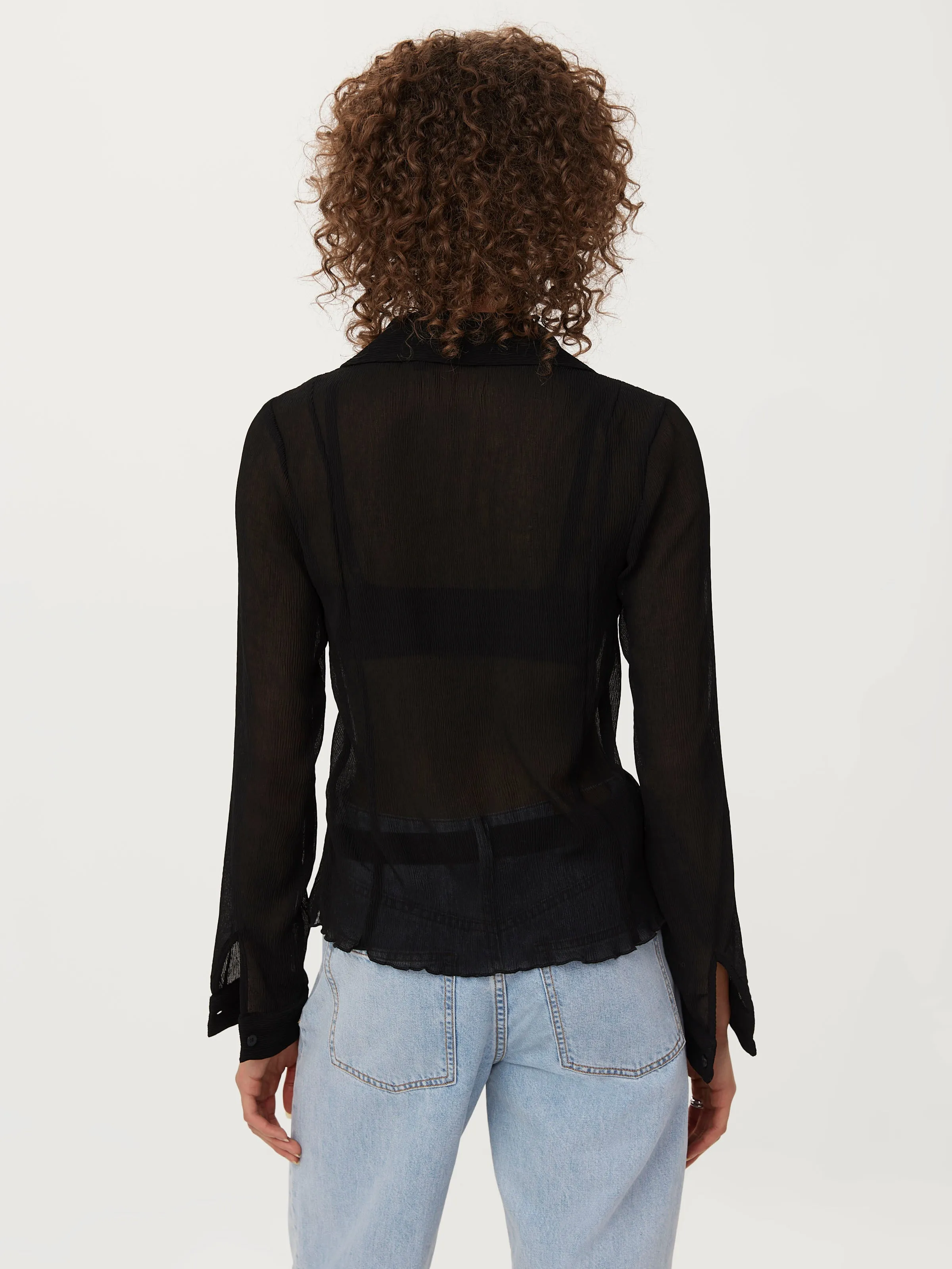 The Textured Sheer Blouse in Black