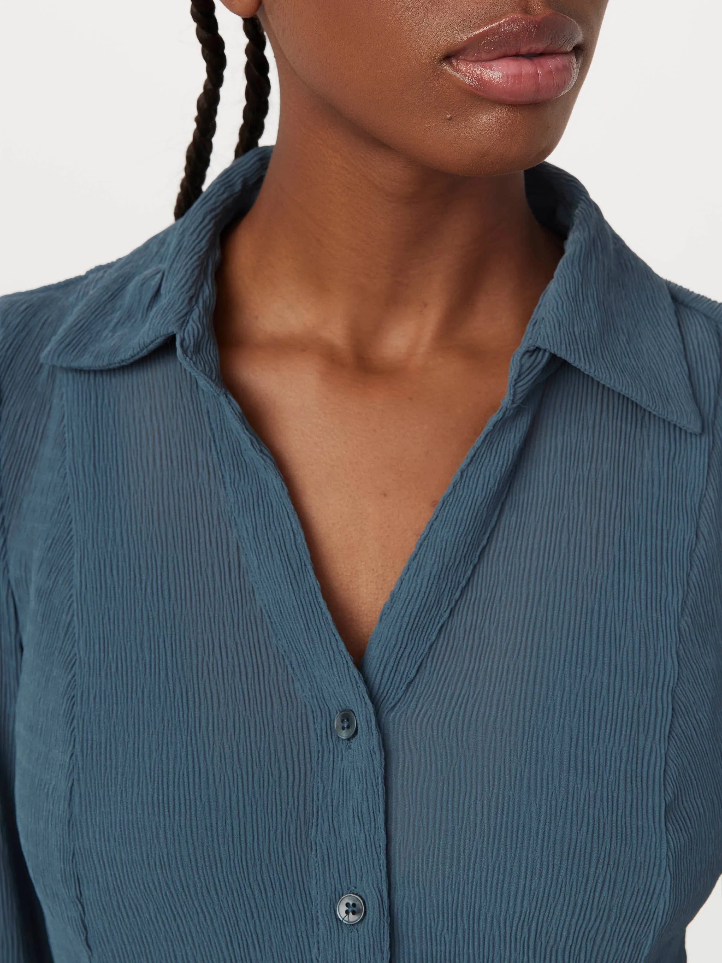 The Textured Sheer Blouse in Slate