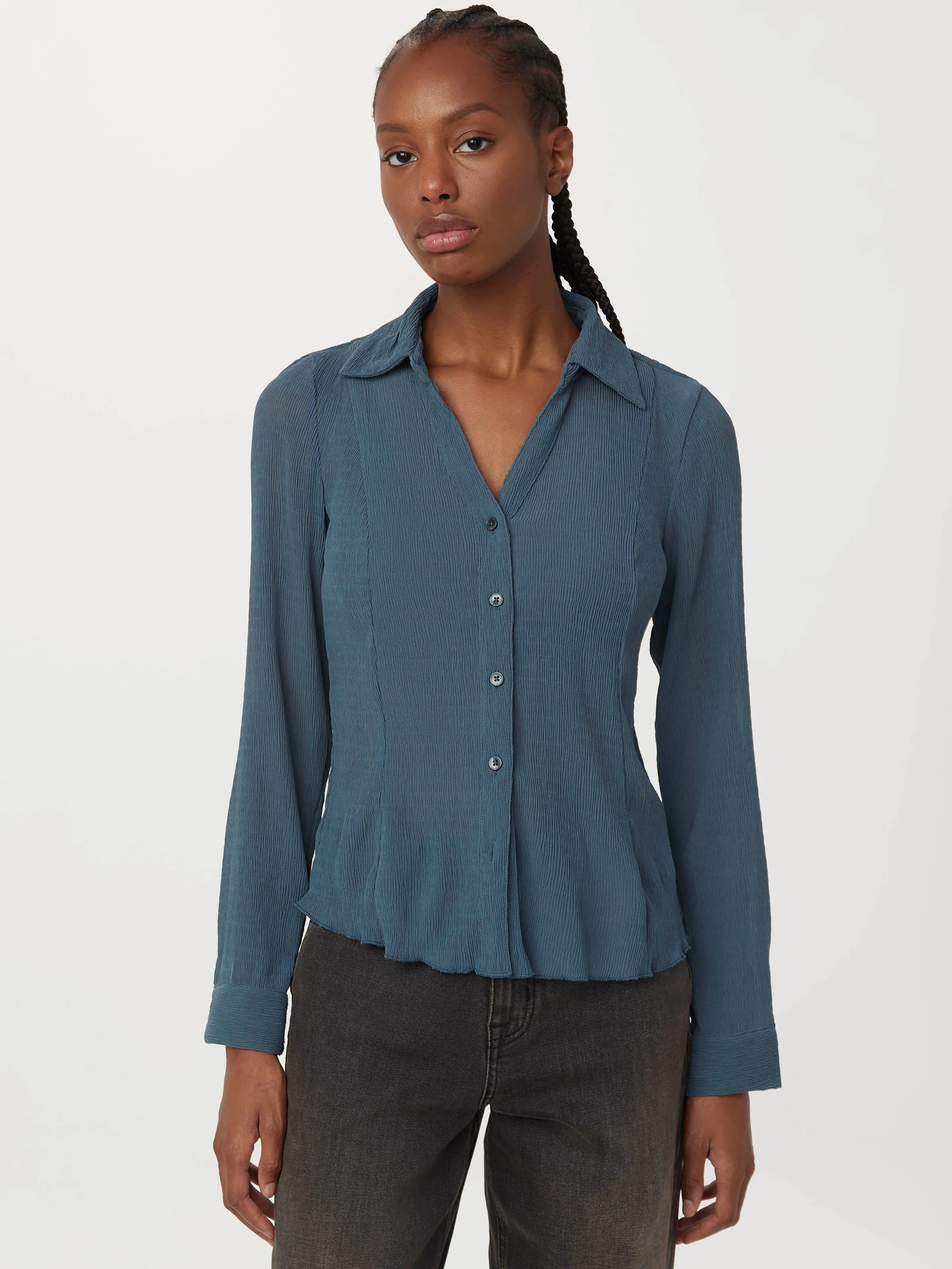 The Textured Sheer Blouse in Slate