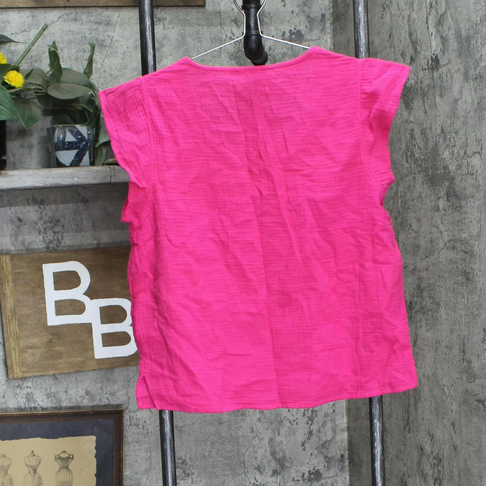 Three Dots Women's Short Sleeve V-Neck Double Layer Cotton Gauze Shirt ALT50925